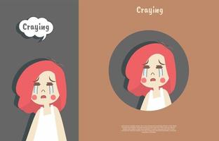 cute crying face expressions with names. phone wallpaper and sticker flat design illustration vector