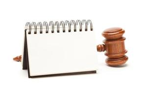 Blank Spiral Note Pad and Gavel on White photo