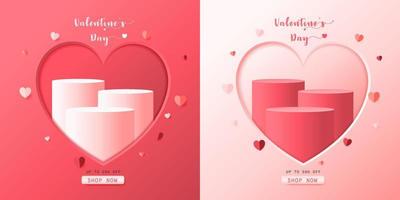 Vector valentines day with 3d cylinder pedestal podium platform. Product display presentation