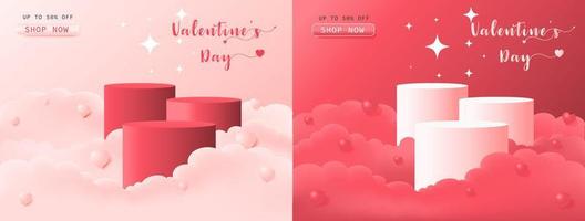 Vector valentines day with 3d cylinder pedestal podium platform. Product display presentation