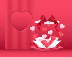 Vector valentines day with 3d cylinder pedestal podium platform. Mock up product display presentation design