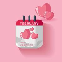 icono de calendario del día de San Valentín con color rosa. mes de febrero. icono 3d plano del día de san valentín. formato eps10 vector