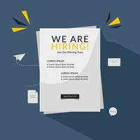 We are hiring. vector flat illustration. hiring recruitment design poster with white paper on dark Premium Vector