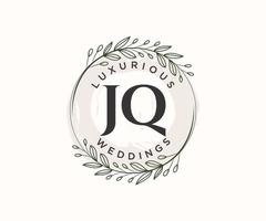 JQ Initials letter Wedding monogram logos template, hand drawn modern minimalistic and floral templates for Invitation cards, Save the Date, elegant identity. vector