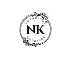 NK Initials letter Wedding monogram logos template, hand drawn modern minimalistic and floral templates for Invitation cards, Save the Date, elegant identity. vector