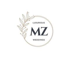 MZ Initials letter Wedding monogram logos template, hand drawn modern minimalistic and floral templates for Invitation cards, Save the Date, elegant identity. vector