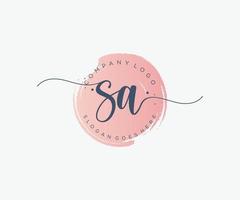 Initial SA feminine logo. Usable for Nature, Salon, Spa, Cosmetic and Beauty Logos. Flat Vector Logo Design Template Element.