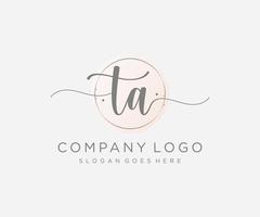 logotipo femenino inicial ta. utilizable para logotipos de naturaleza, salón, spa, cosmética y belleza. elemento de plantilla de diseño de logotipo de vector plano.