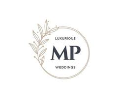 MP Initials letter Wedding monogram logos template, hand drawn modern minimalistic and floral templates for Invitation cards, Save the Date, elegant identity. vector