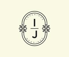 IJ Initials letter Wedding monogram logos template, hand drawn modern minimalistic and floral templates for Invitation cards, Save the Date, elegant identity. vector