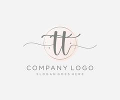 Initial TT feminine logo. Usable for Nature, Salon, Spa, Cosmetic and Beauty Logos. Flat Vector Logo Design Template Element.