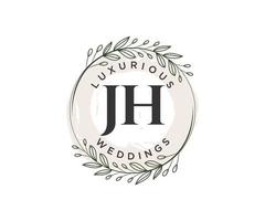 JH Initials letter Wedding monogram logos template, hand drawn modern minimalistic and floral templates for Invitation cards, Save the Date, elegant identity. vector