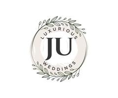 JU Initials letter Wedding monogram logos template, hand drawn modern minimalistic and floral templates for Invitation cards, Save the Date, elegant identity. vector