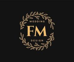 colección de logotipos de monograma de boda con letras iniciales fm, plantillas florales y minimalistas modernas dibujadas a mano para tarjetas de invitación, guardar la fecha, identidad elegante para restaurante, boutique, café en vector