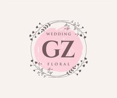 GZ Initials letter Wedding monogram logos template, hand drawn modern minimalistic and floral templates for Invitation cards, Save the Date, elegant identity. vector