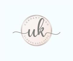 Initial UK feminine logo. Usable for Nature, Salon, Spa, Cosmetic and Beauty Logos. Flat Vector Logo Design Template Element.