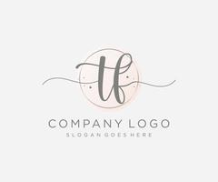 Initial TF feminine logo. Usable for Nature, Salon, Spa, Cosmetic and Beauty Logos. Flat Vector Logo Design Template Element.