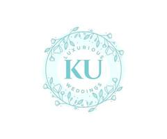 plantilla de logotipos de monograma de boda con letras iniciales ku, plantillas florales y minimalistas modernas dibujadas a mano para tarjetas de invitación, guardar la fecha, identidad elegante. vector