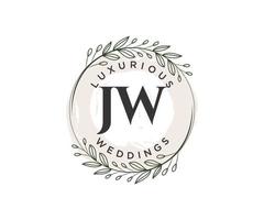 plantilla de logotipos de monograma de boda con letras iniciales jw, plantillas florales y minimalistas modernas dibujadas a mano para tarjetas de invitación, guardar la fecha, identidad elegante. vector