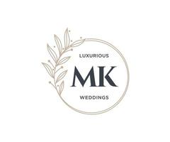 plantilla de logotipos de monograma de boda con letras iniciales mk, plantillas florales y minimalistas modernas dibujadas a mano para tarjetas de invitación, guardar la fecha, identidad elegante. vector