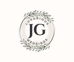 JG Initials letter Wedding monogram logos template, hand drawn modern minimalistic and floral templates for Invitation cards, Save the Date, elegant identity. vector