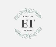 ET Initials letter Wedding monogram logos collection, hand drawn modern minimalistic and floral templates for Invitation cards, Save the Date, elegant identity for restaurant, boutique, cafe in vector