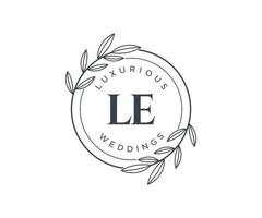 LE Initials letter Wedding monogram logos template, hand drawn modern minimalistic and floral templates for Invitation cards, Save the Date, elegant identity. vector