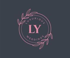 plantilla de logotipos de monograma de boda con letras iniciales ly, plantillas florales y minimalistas modernas dibujadas a mano para tarjetas de invitación, guardar la fecha, identidad elegante. vector