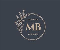 plantilla de logotipos de monograma de boda con letras iniciales mb, plantillas florales y minimalistas modernas dibujadas a mano para tarjetas de invitación, guardar la fecha, identidad elegante. vector