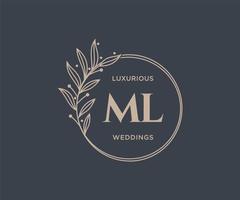 ml plantilla de logotipos de monograma de boda con letras iniciales, plantillas florales y minimalistas modernas dibujadas a mano para tarjetas de invitación, guardar la fecha, identidad elegante. vector