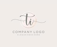 Initial TI feminine logo. Usable for Nature, Salon, Spa, Cosmetic and Beauty Logos. Flat Vector Logo Design Template Element.