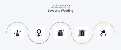 Wedding Glyph 5 Icon Pack Including love message. romance. heart. love. book vector