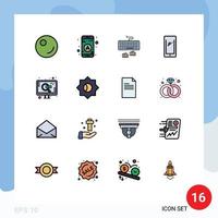 Modern Set of 16 Flat Color Filled Lines Pictograph of search seo typing marketing android Editable Creative Vector Design Elements