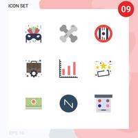 paquete de 9 signos y símbolos de colores planos modernos para medios de impresión web, como estadísticas, gestión de configuración de juegos estratégicos, elementos de diseño de vectores editables