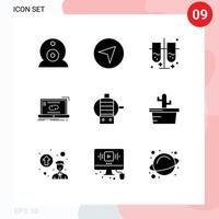 Pack of 9 Modern Solid Glyphs Signs and Symbols for Web Print Media such as cactus electric laboratory test tubes synchronization link Editable Vector Design Elements