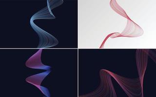 Set of 4 geometric wave pattern background Abstract waving line vector