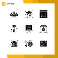 Universal Icon Symbols Group of 9 Modern Solid Glyphs of tie business desert website image crop Editable Vector Design Elements