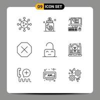 Outline Pack of 9 Universal Symbols of denied ban jar taxes management Editable Vector Design Elements