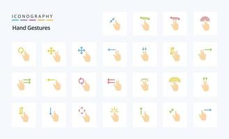paquete de iconos de color plano de 25 gestos con las manos vector