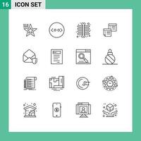 Pack of 16 Modern Outlines Signs and Symbols for Web Print Media such as gdpr pages ray office note Editable Vector Design Elements