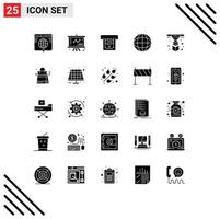 25 Thematic Vector Solid Glyphs and Editable Symbols of printing modeling management security global Editable Vector Design Elements