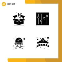 Set of 4 Vector Solid Glyphs on Grid for box service goods options vehicle Editable Vector Design Elements