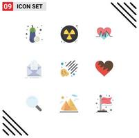 User Interface Pack of 9 Basic Flat Colors of space meteor heartbeat briefing letter Editable Vector Design Elements