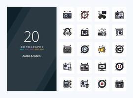 20 Audio And Video line Filled icon for presentation vector