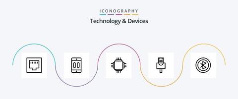 Devices Line 5 Icon Pack Including devices. bluetooth. chip. ethernet. equipment vector