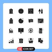 Mobile Interface Solid Glyph Set of 16 Pictograms of battery masonry arrows construction trowel Editable Vector Design Elements