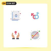Mobile Interface Flat Icon Set of 4 Pictograms of document ribbon gender female healthcare Editable Vector Design Elements