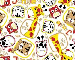 Vector seamless pattern of funny animals cartoon. Forest elements illustration