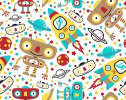 Seamless pattern vector of outer space elements cartoon with funny robot