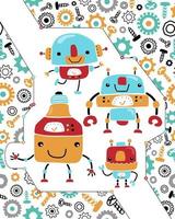 vector illustration of robots cartoon on seamless pattern of robots element background